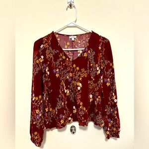 NWOT Long Sleeve Floral Print V-neck Blouse